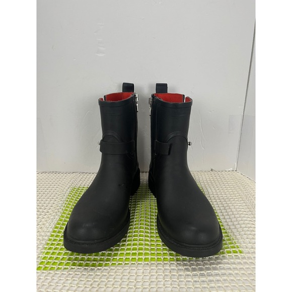 Rag & Bone Moto Rain Boots Black Red Lining Zip Ankle Boots Size 37 - Picture 2 of 10